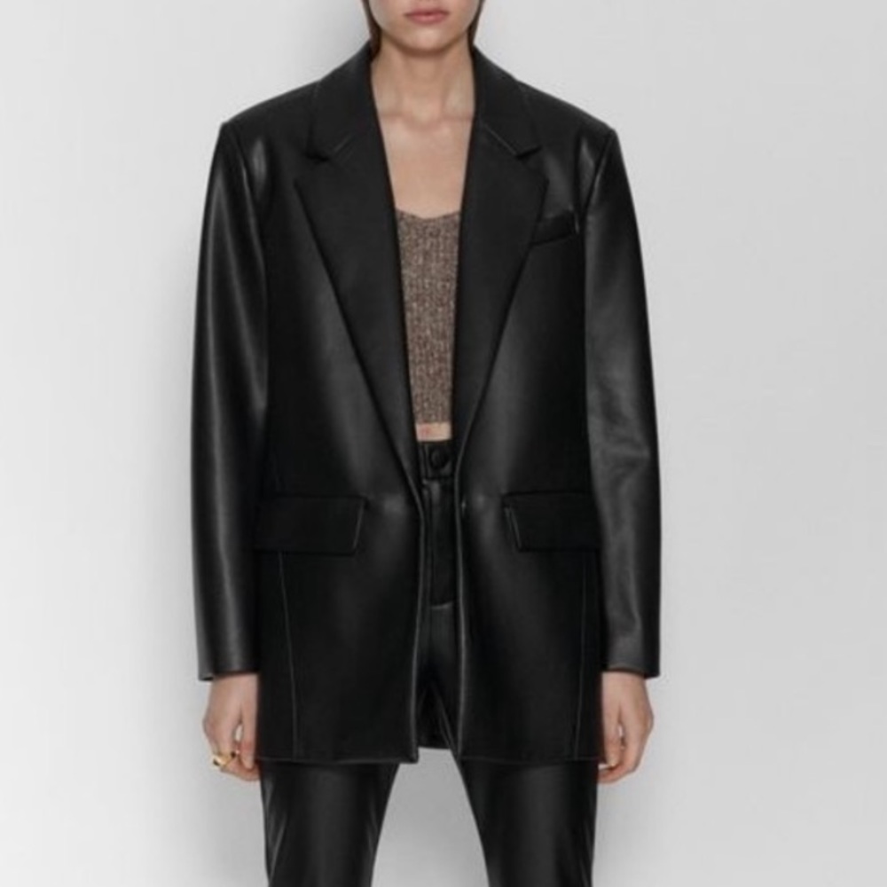 Zara faux leather blazer - oversized - one button - size XS - black